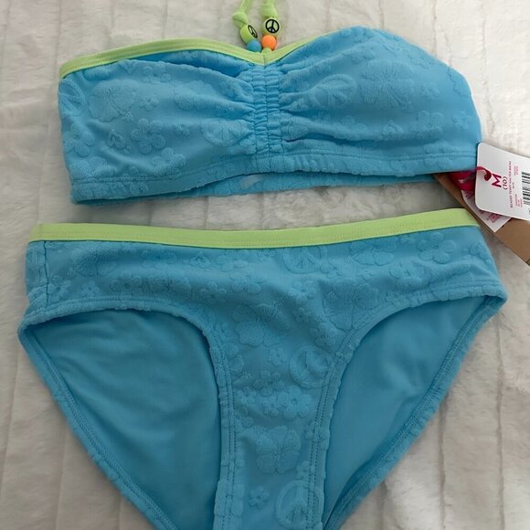 Justice Other - JUSTICE Girls Bright Blue 2-Piece Halter Terry Bikini Swimsuit Size XL and M NEW